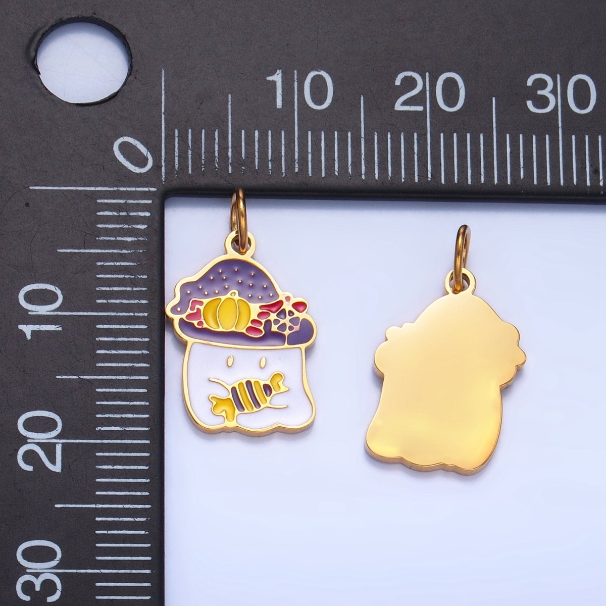 Stainless Steel Ghost Witch with Candy Pumpkin Hat Enamel Halloween Holiday Charm | P1535