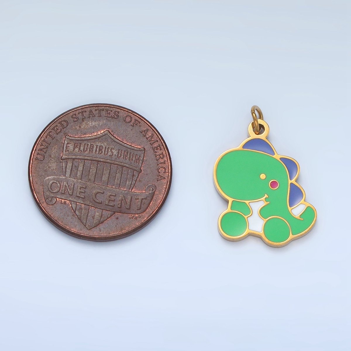 Stainless Steel Green Baby T-Rex Dinosaurs Enamel Charm | P693