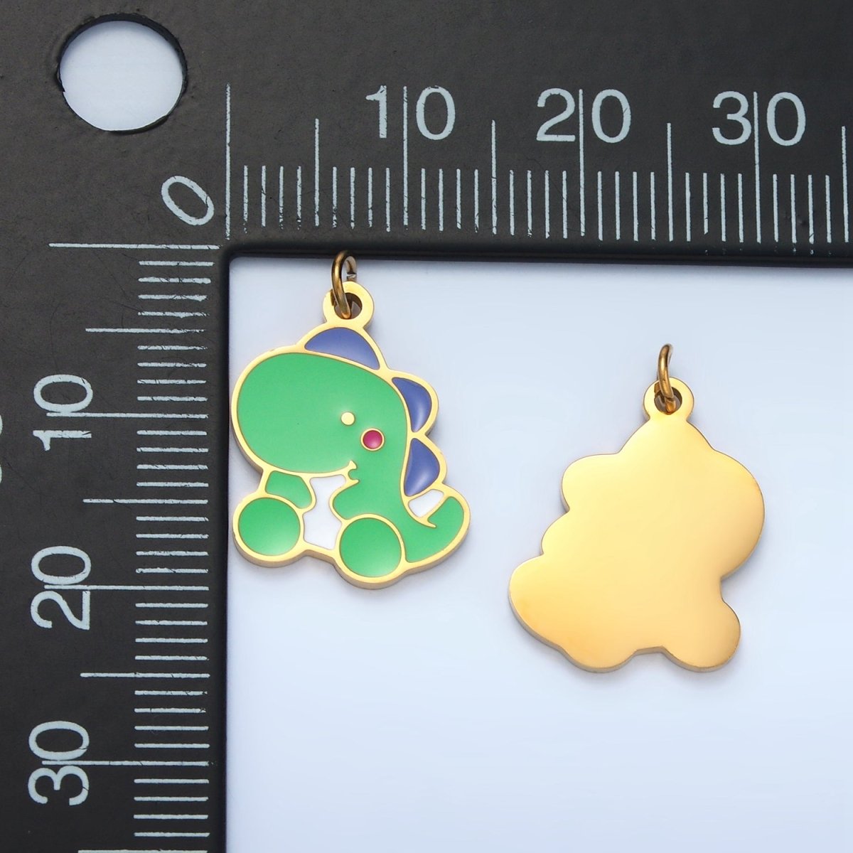 Stainless Steel Green Baby T-Rex Dinosaurs Enamel Charm | P693