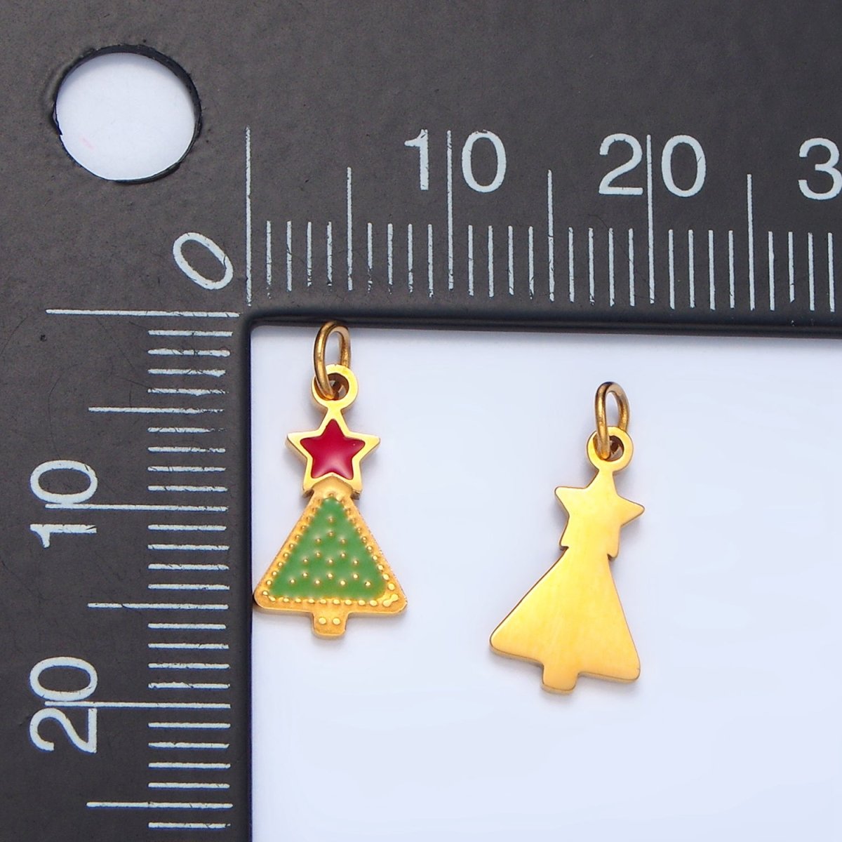 Stainless Steel Green Christmas Tree Star Enamel Holiday Charm | P1520