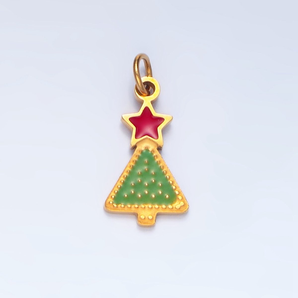 Stainless Steel Green Christmas Tree Star Enamel Holiday Charm | P1520