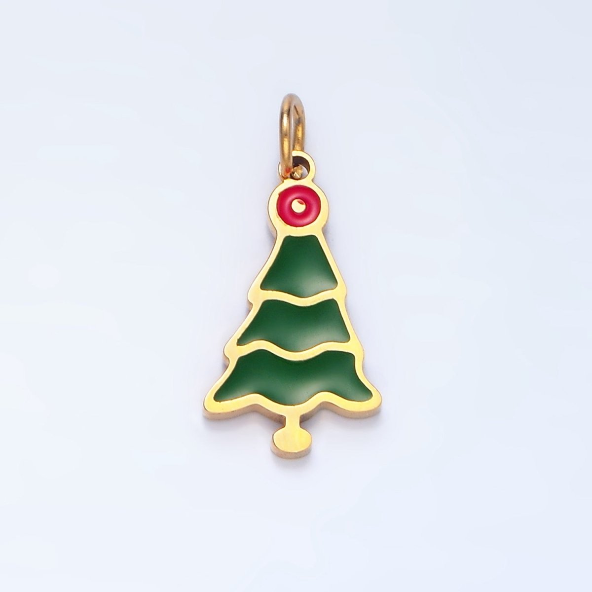 Stainless Steel Green Enamel Christmas Tree Holiday Charm | P1502