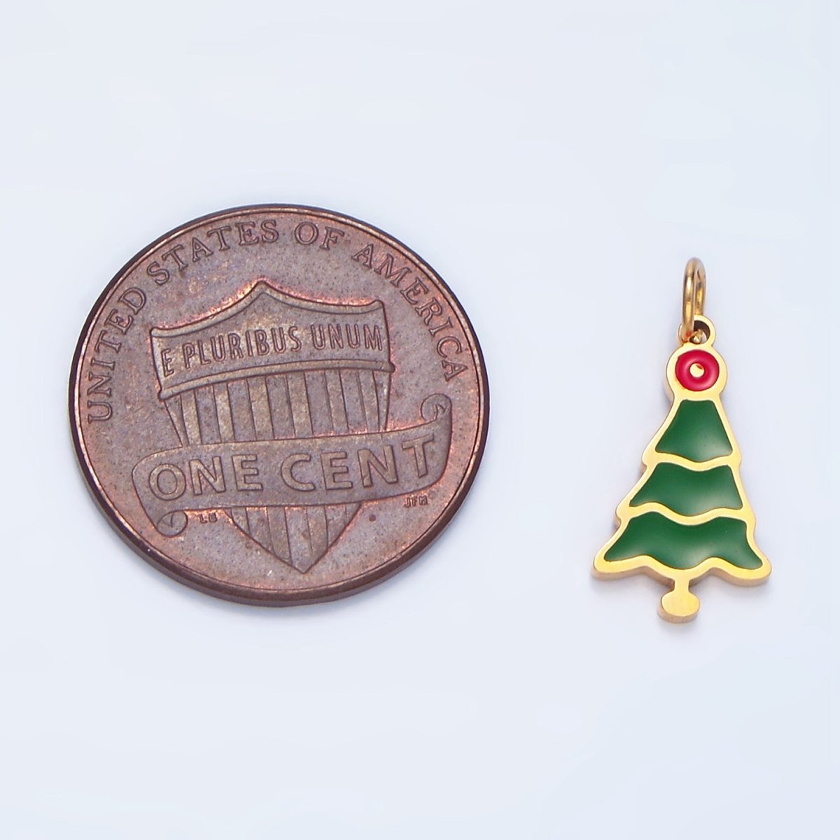 Stainless Steel Green Enamel Christmas Tree Holiday Charm | P1502