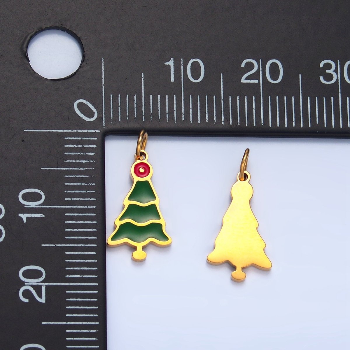 Stainless Steel Green Enamel Christmas Tree Holiday Charm | P1502