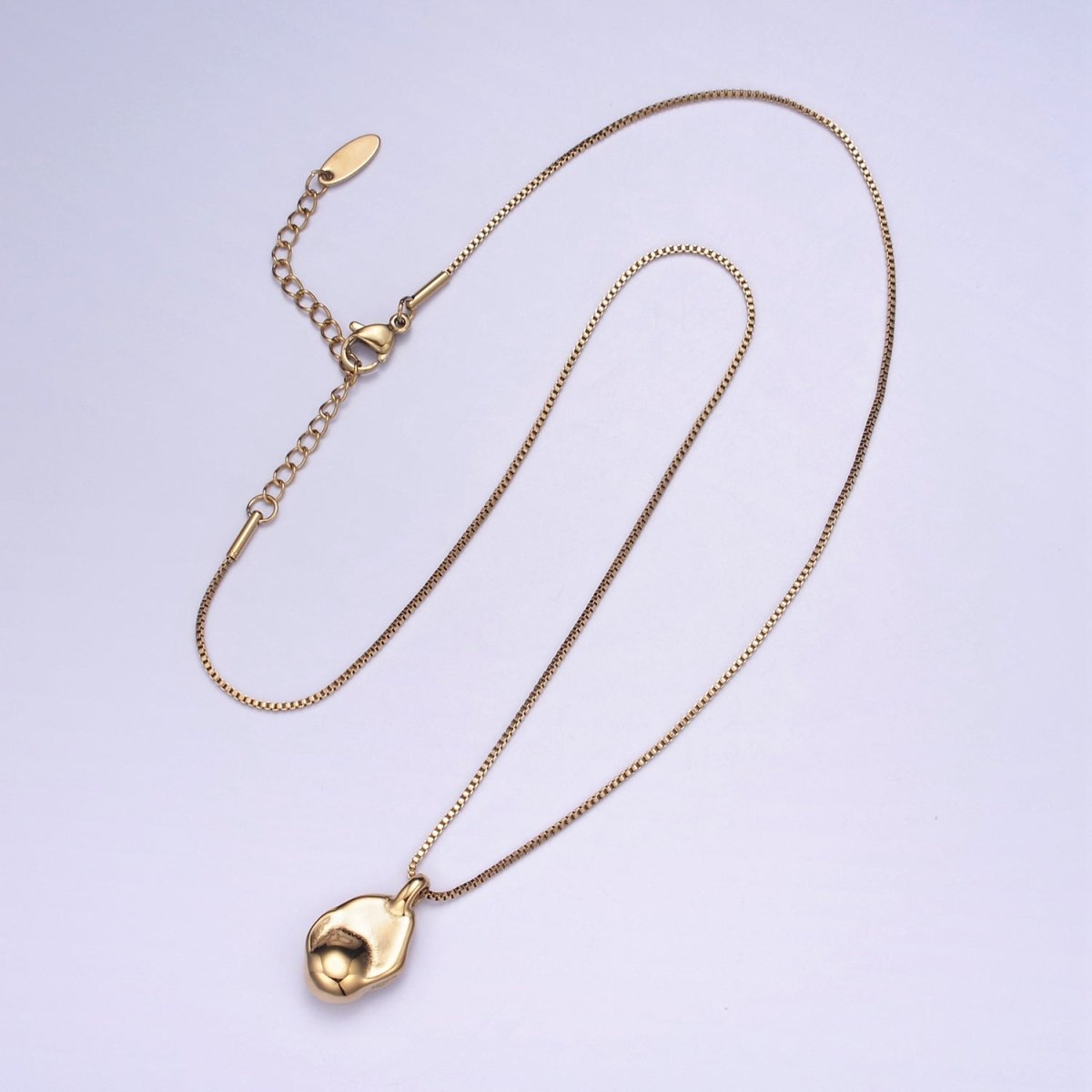 Stainless Steel Hammered Pendant Box Chain Necklace w. 2 Inch Extender | WA-2549