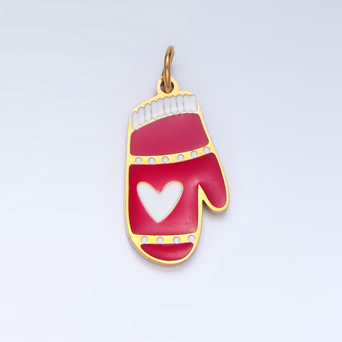 Stainless Steel Heart Mitten Gloves Enamel Christmas Holiday Charm | P1497