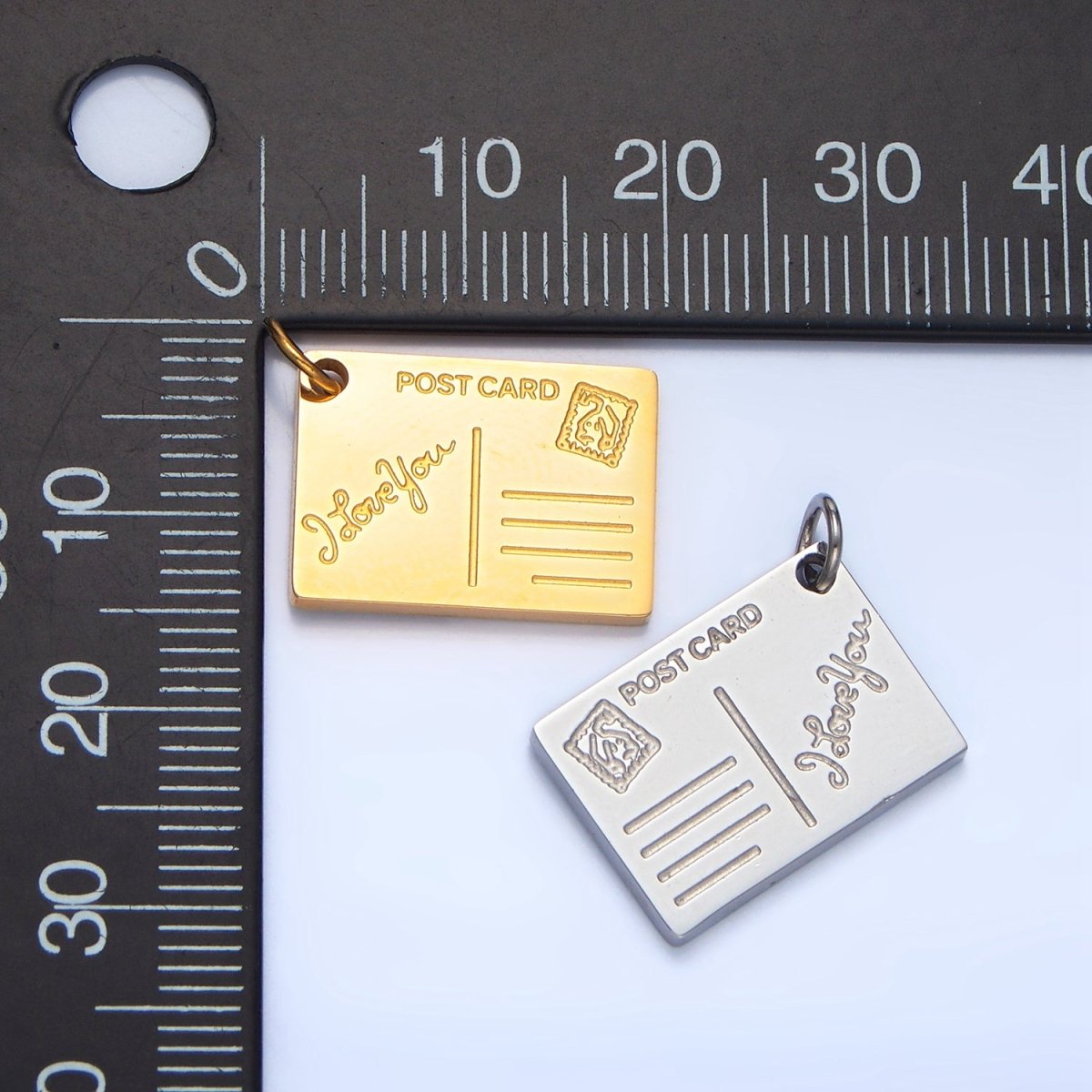 Stainless Steel "I Love You" Engraved Post Card Charm in Gold & Silver | P1258
