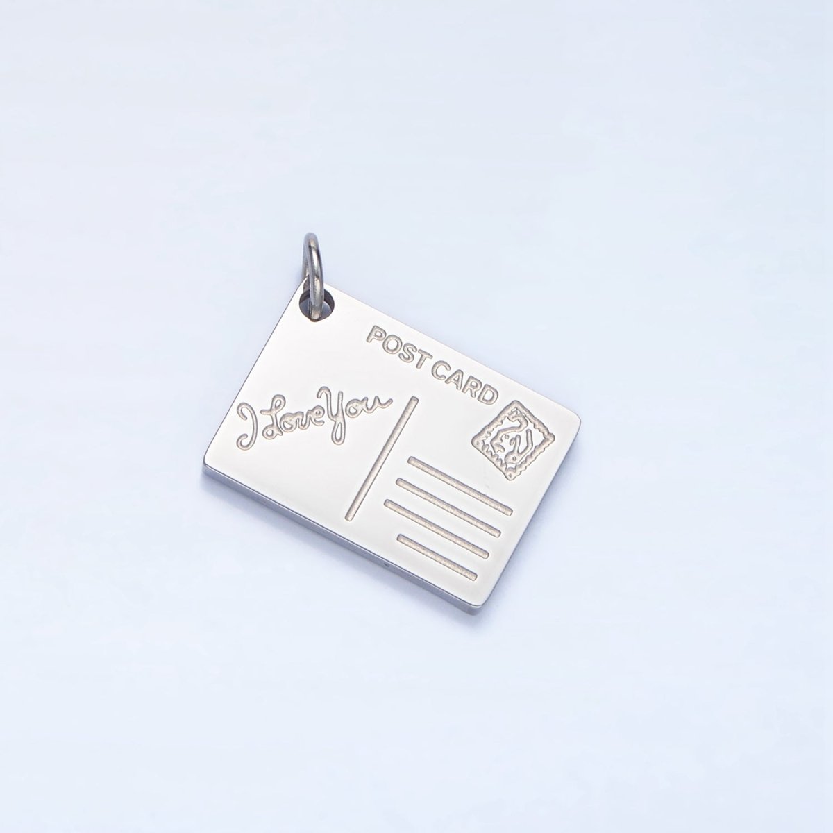 Stainless Steel "I Love You" Engraved Post Card Charm in Gold & Silver | P1258
