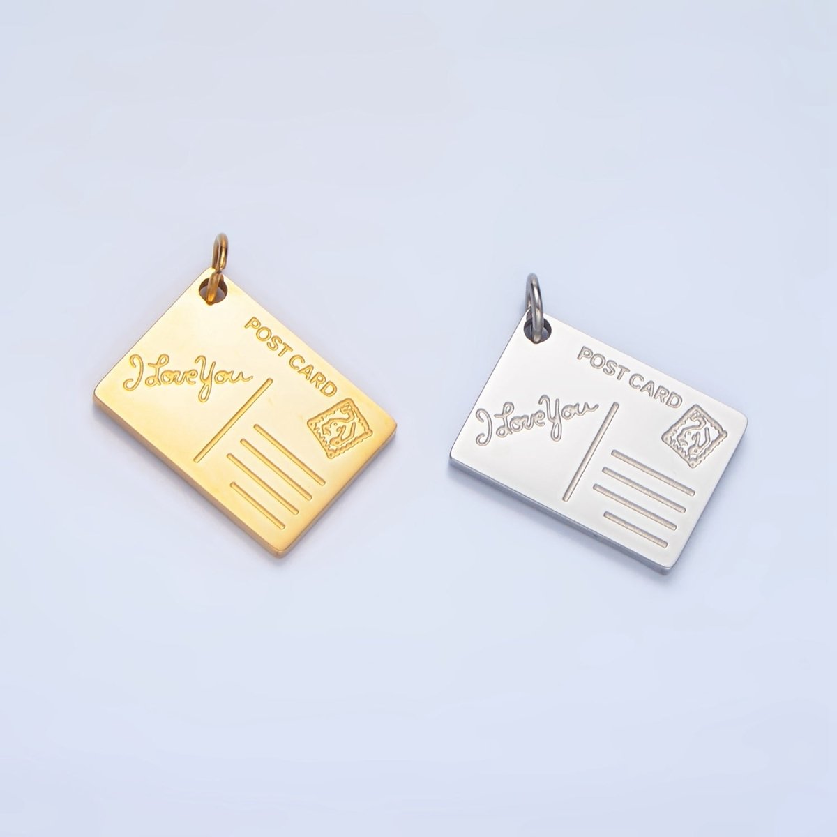 Stainless Steel "I Love You" Engraved Post Card Charm in Gold & Silver | P1258