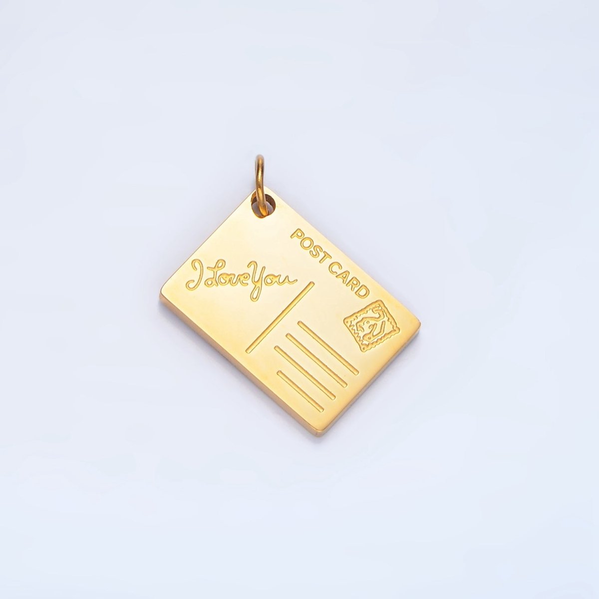 Stainless Steel "I Love You" Engraved Post Card Charm in Gold & Silver | P1258