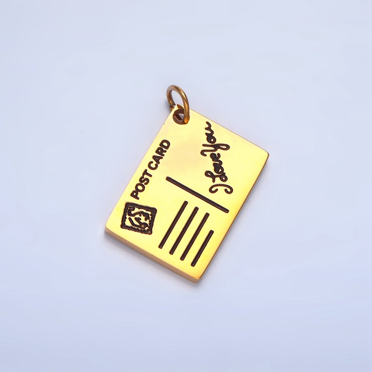 Stainless Steel "I Love You" Script Black Enamel Post Card Charm | P1342
