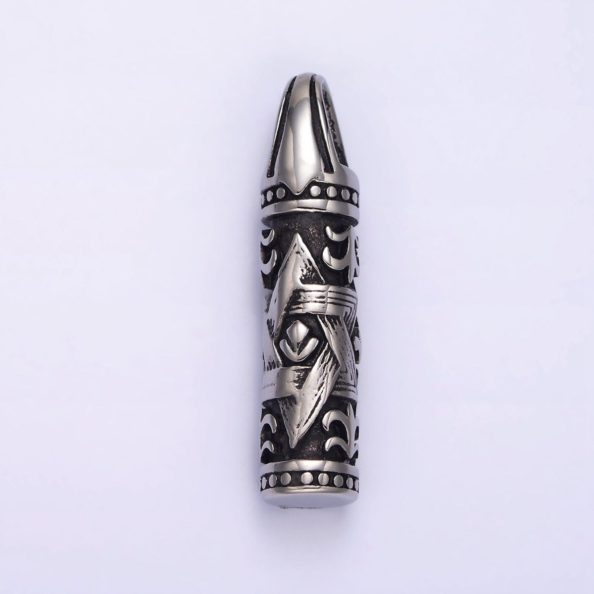 Stainless Steel Jewish Star of David Curved Line Engraved Cylinder Tube Pendant | P-766
