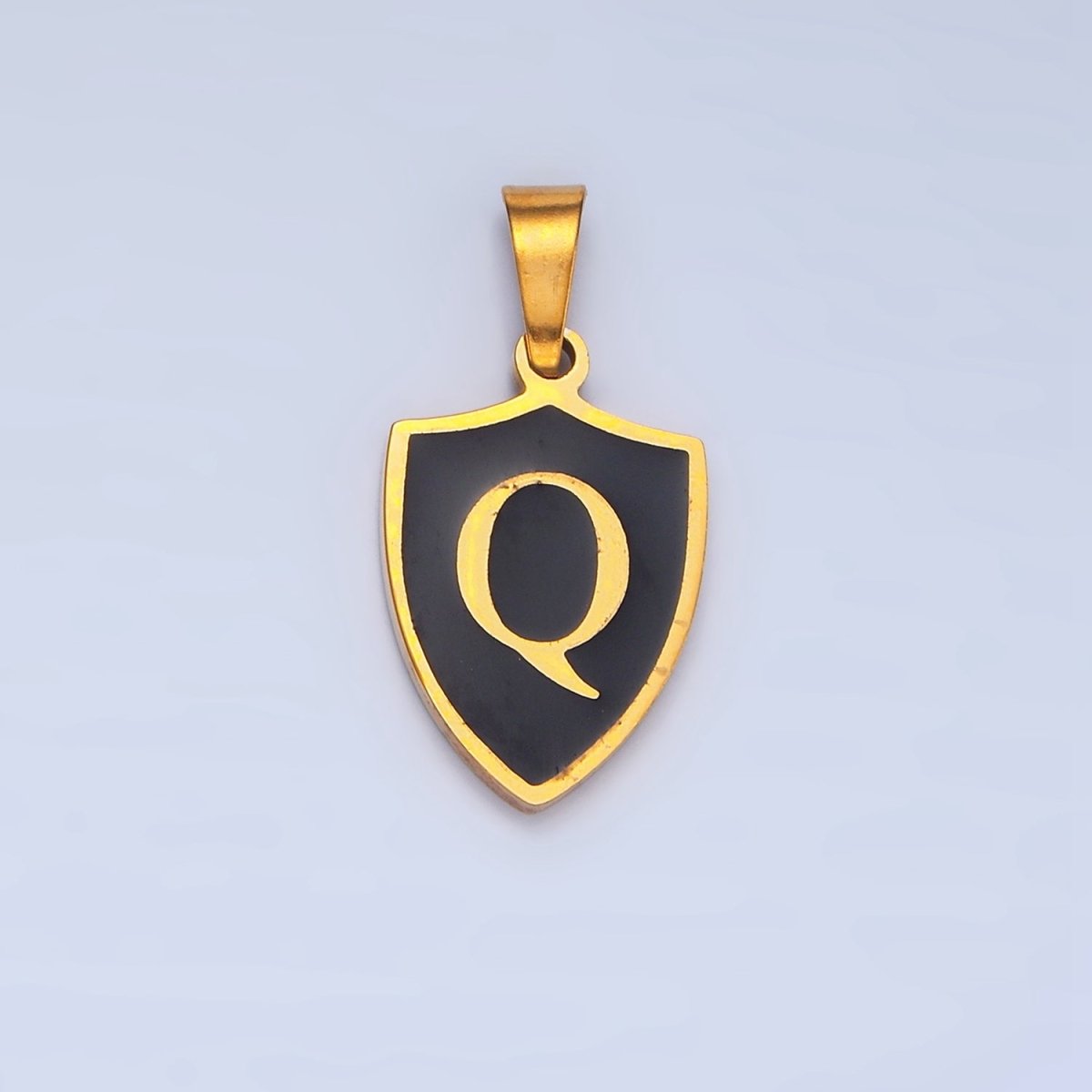 Stainless Steel Letter Initial Shield Black-White Enamel Double Sided Charm | A-A1617-A-A1629