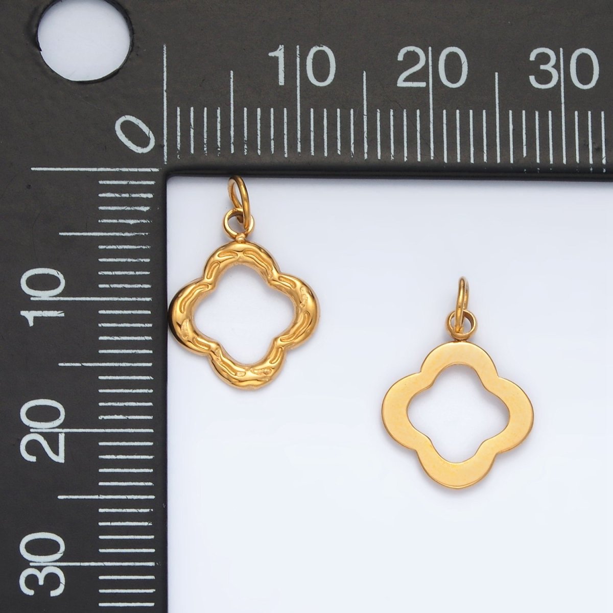 Stainless Steel Lined Open Flower Quatrefoil Charm | P1022