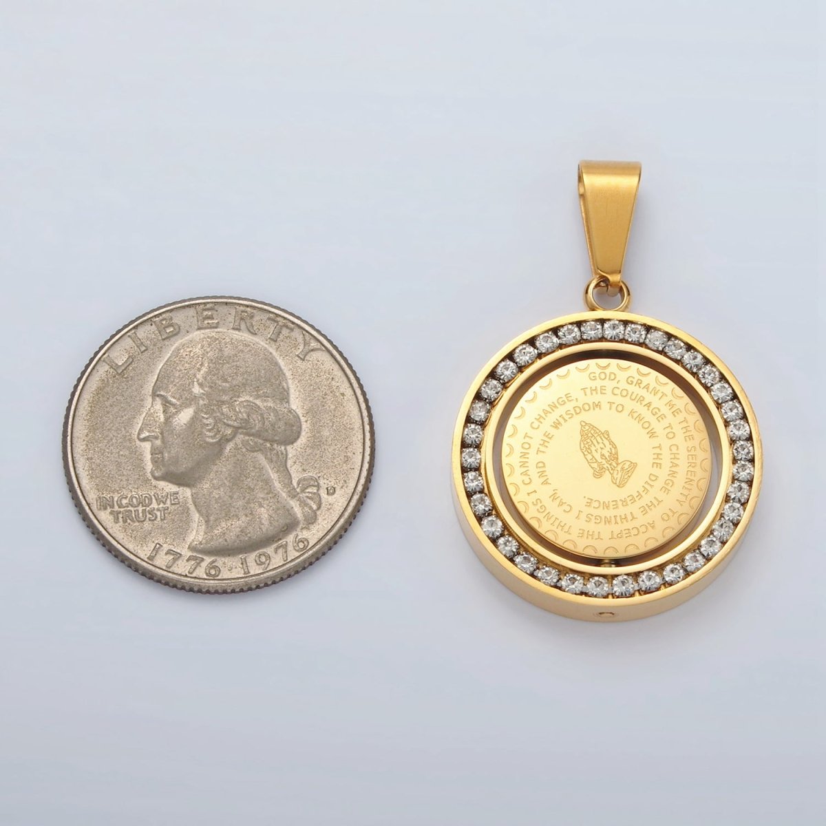 Stainless Steel "Lord's Prayer" Script Swivel Double Sided CZ Bezel Pendant in Gold & Silver | P1463