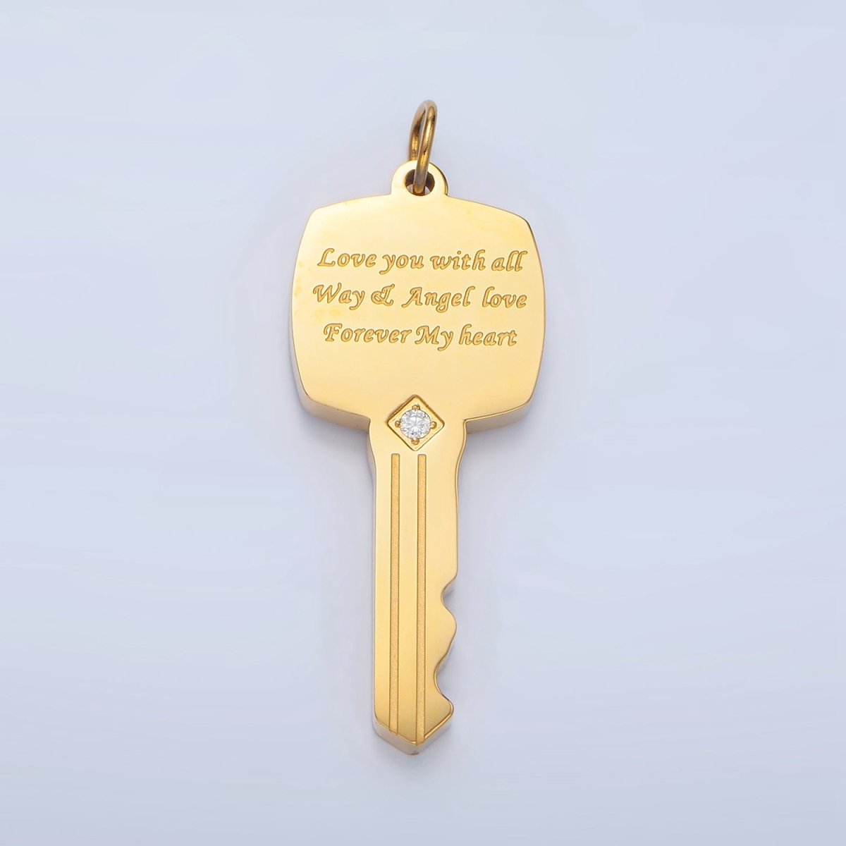 Stainless Steel Love Engraved CZ Key Lock Charm | P1021