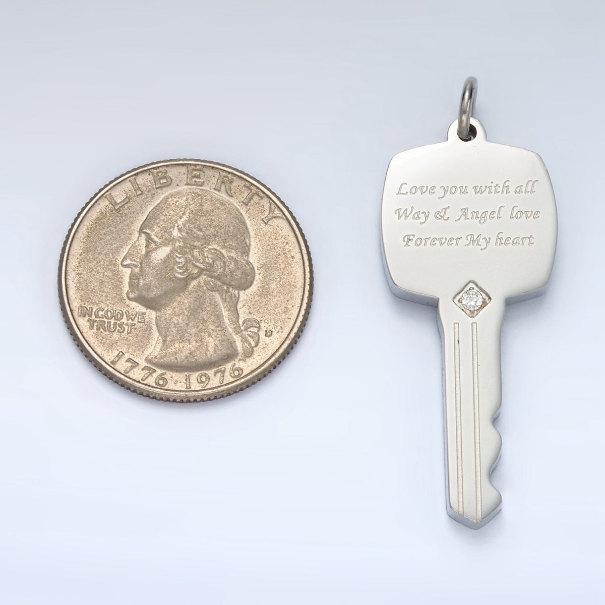Stainless Steel Love Script CZ Key Charm | P1021