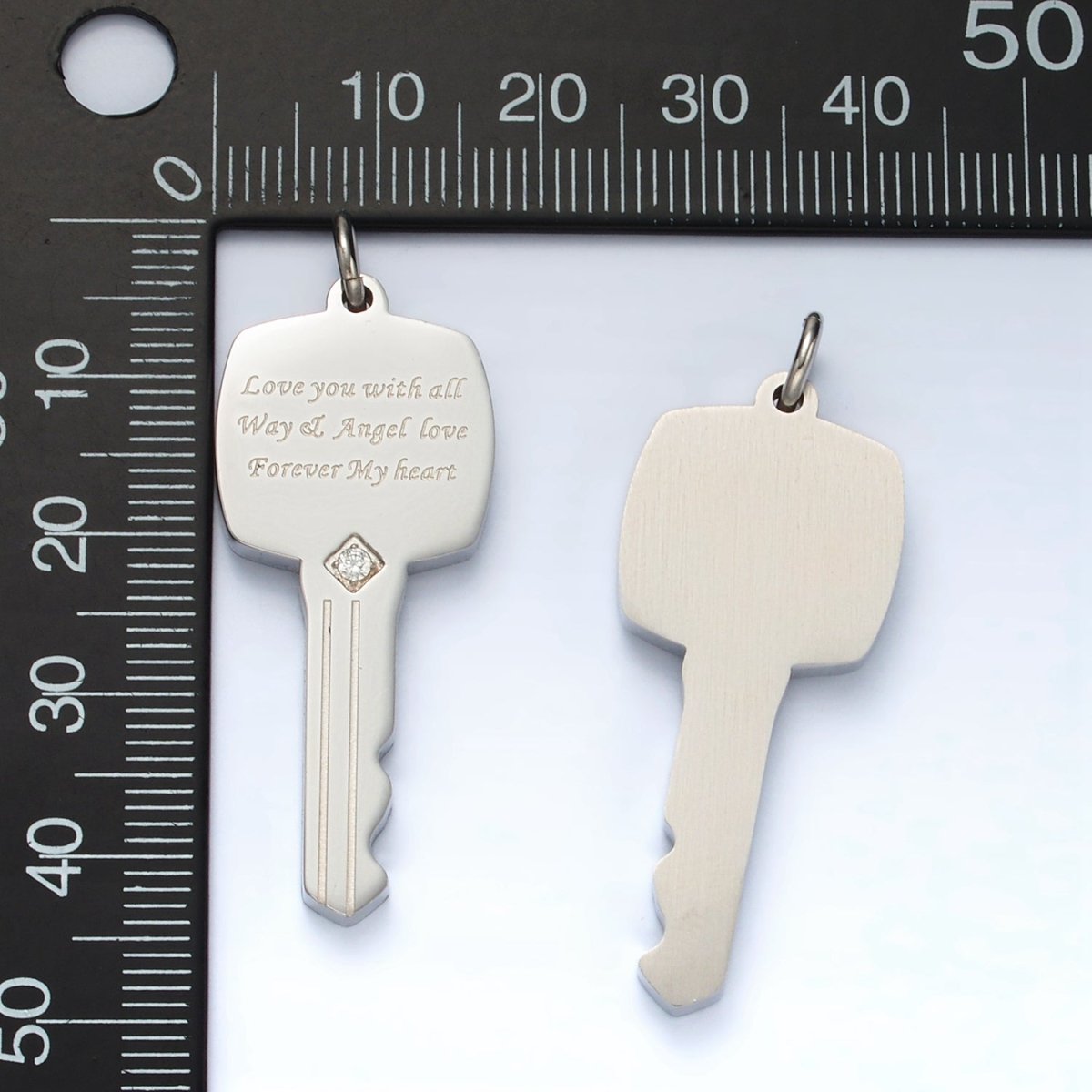 Stainless Steel Love Script CZ Key Charm | P1021