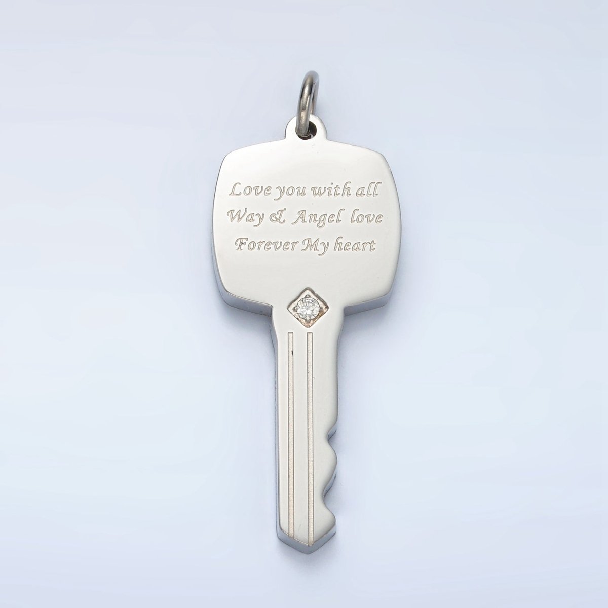 Stainless Steel Love Script CZ Key Charm | P1021
