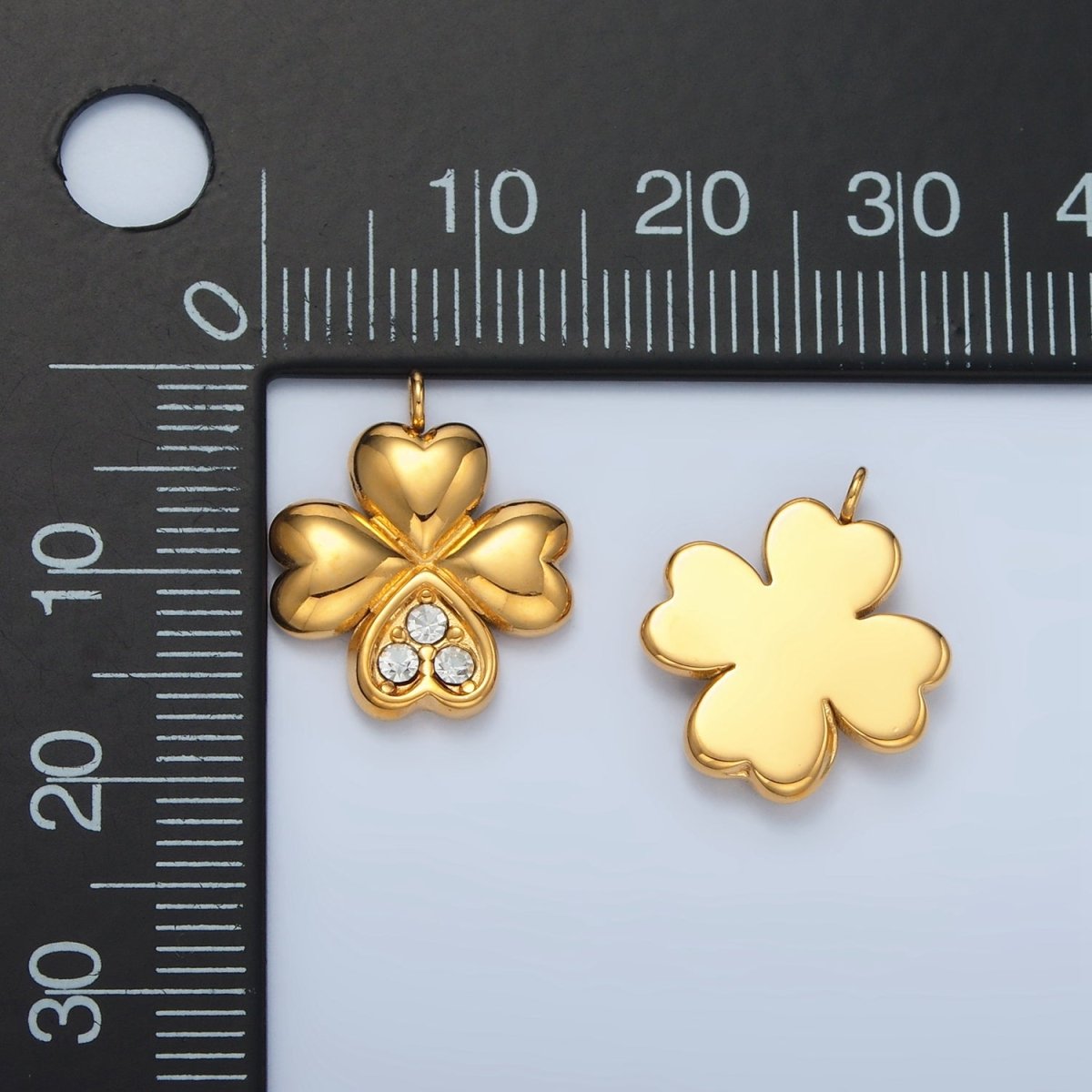 Stainless Steel Micro Paved CZ Clover Flower Charm | P695