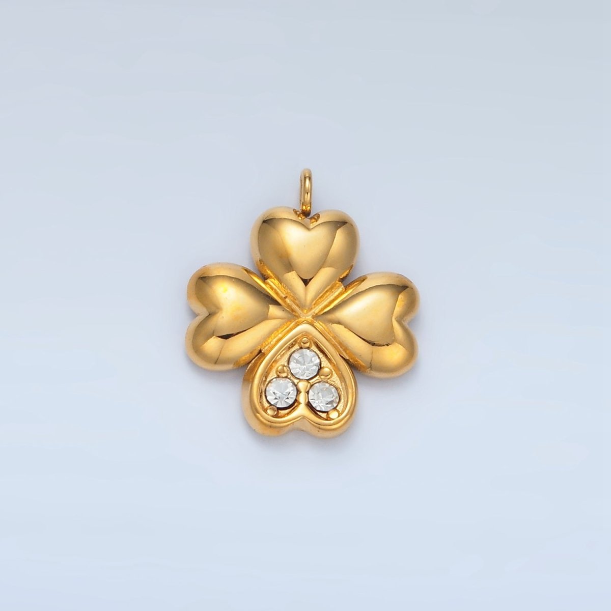 Stainless Steel Micro Paved CZ Clover Flower Charm | P695