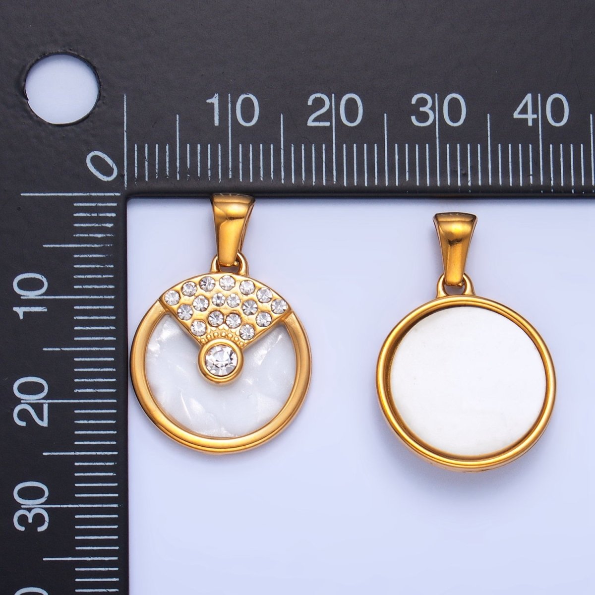 Stainless Steel Micro Paved CZ Geometric Shell Pearl Round Pendant | P1542
