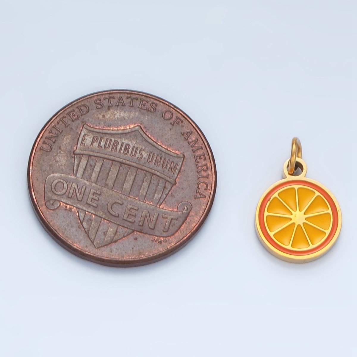 Stainless Steel Mini Orange Fruit Enamel Round Charm | P679