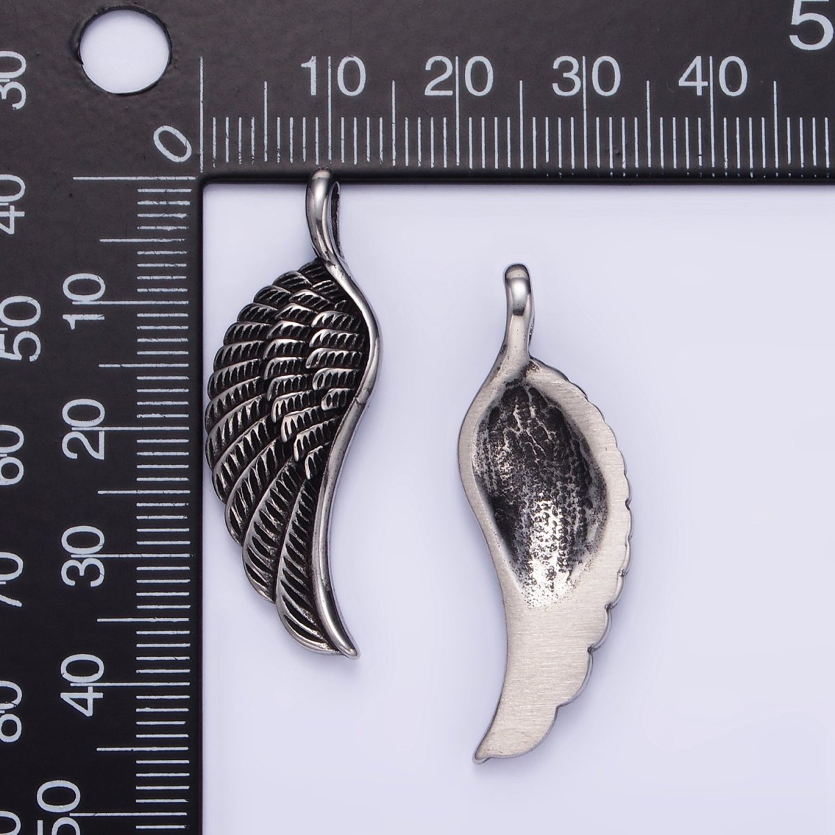 Stainless Steel Minimalist Feather Angel Wing Oxidized Silver Pendant | P1452