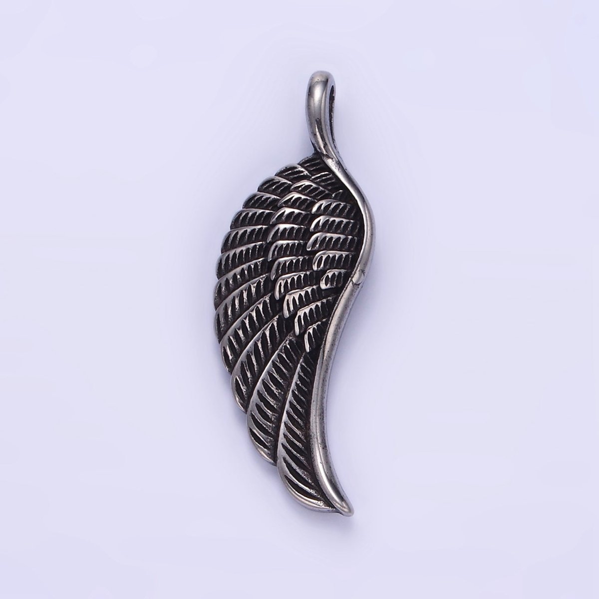 Stainless Steel Minimalist Feather Angel Wing Oxidized Silver Pendant | P1452