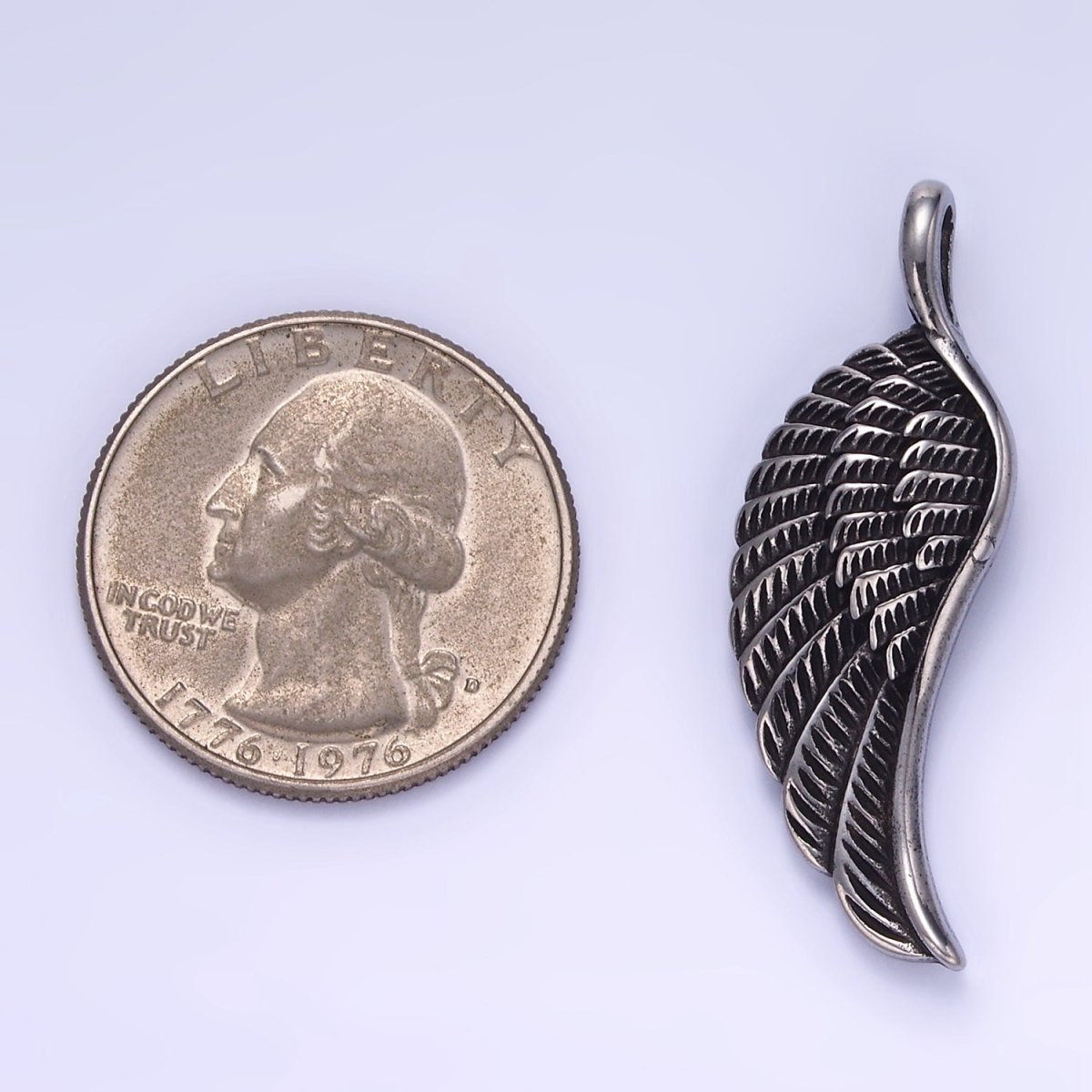 Stainless Steel Minimalist Feather Angel Wing Oxidized Silver Pendant | P1452