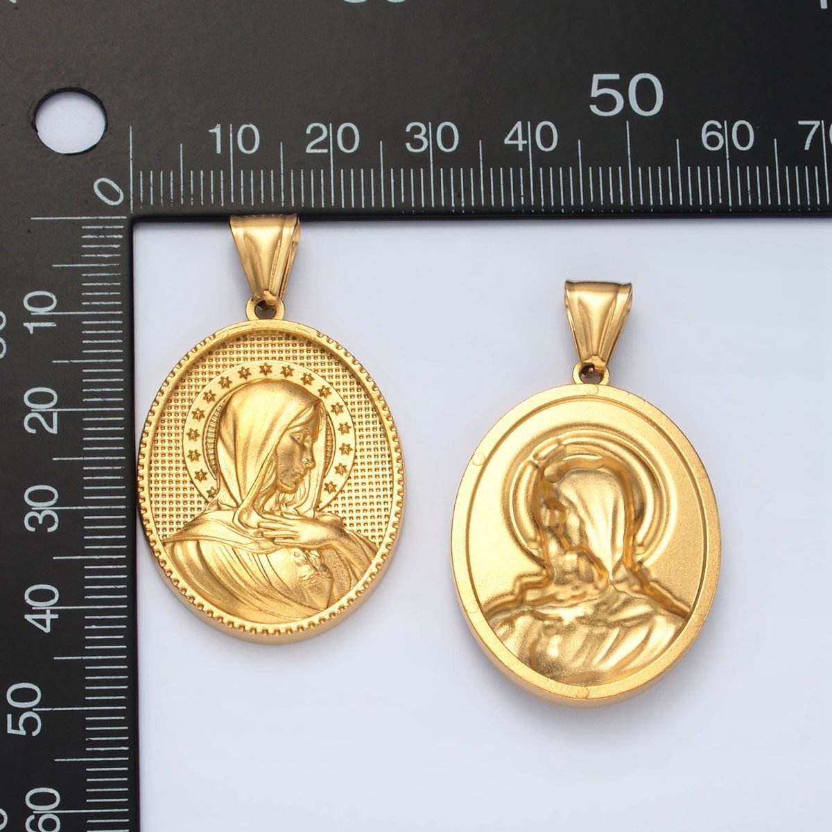 Stainless Steel Miraculous Lady Guadalupe Mary Stars Textured Oval Pendant | P1470