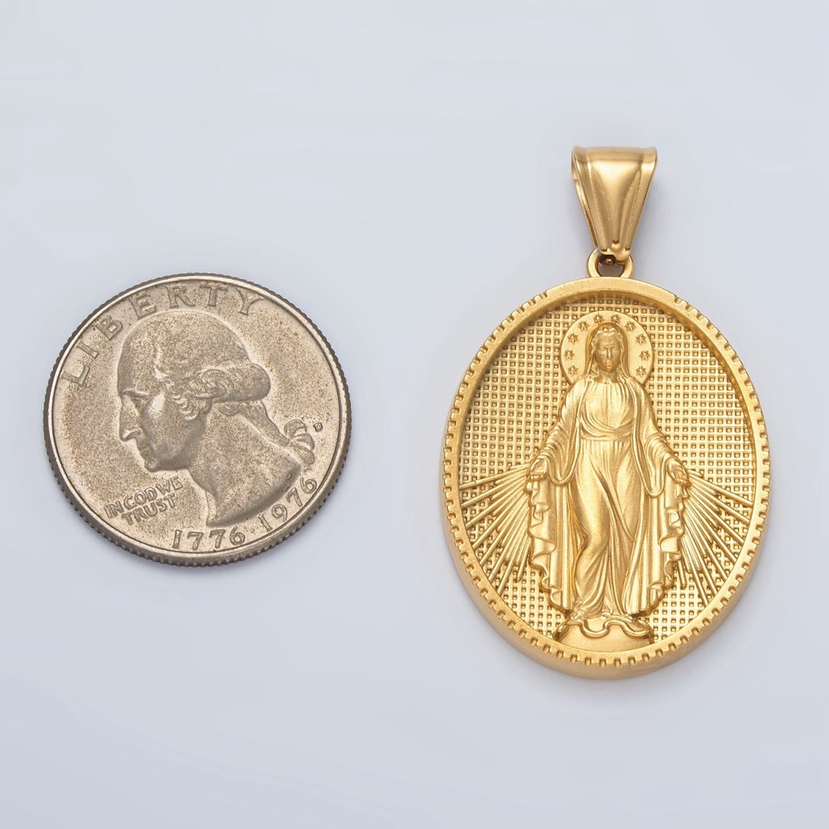 Stainless Steel Miraculous Mary Guadalupe Religious Figure Oval Pendant | P1472
