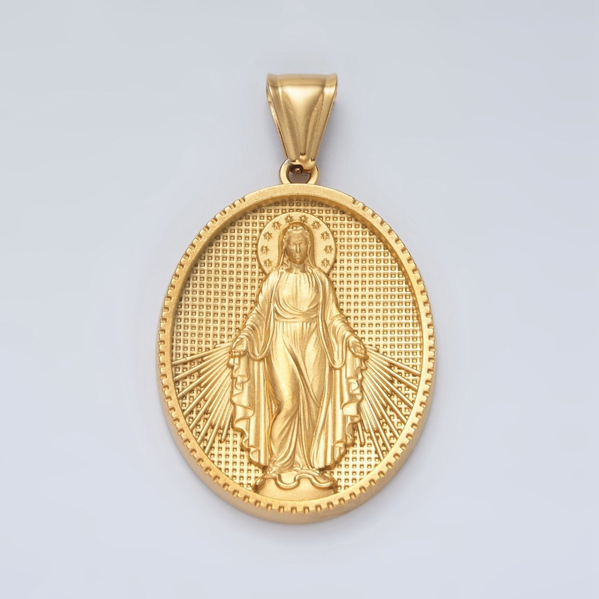 Stainless Steel Miraculous Mary Guadalupe Religious Figure Oval Pendant | P1472