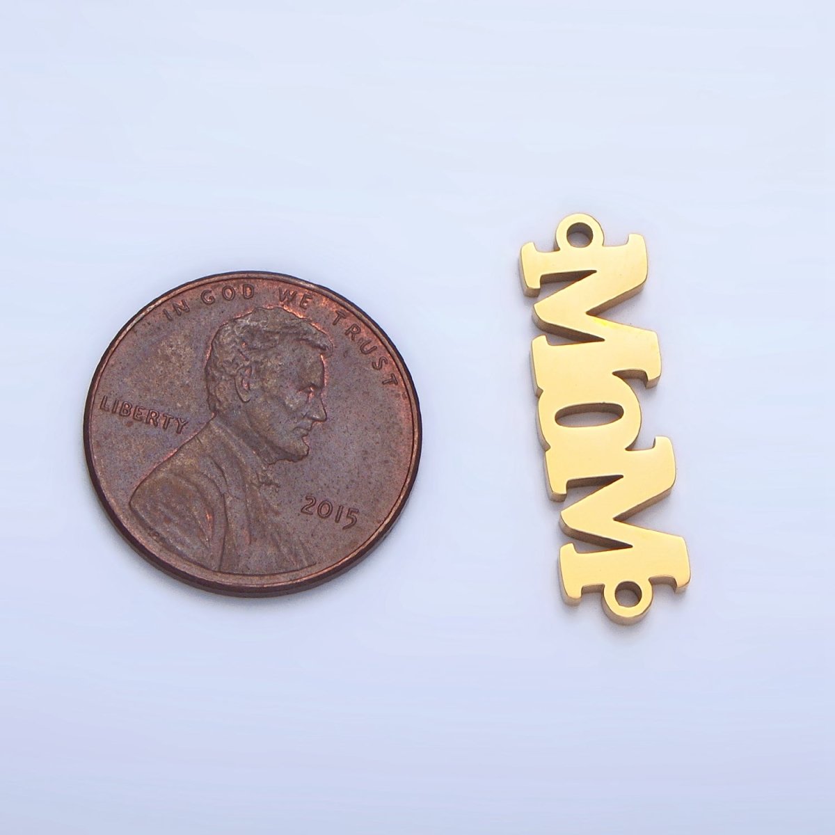 Stainless Steel "MOM" Script Minimalist Connector in Gold & Silver | F261