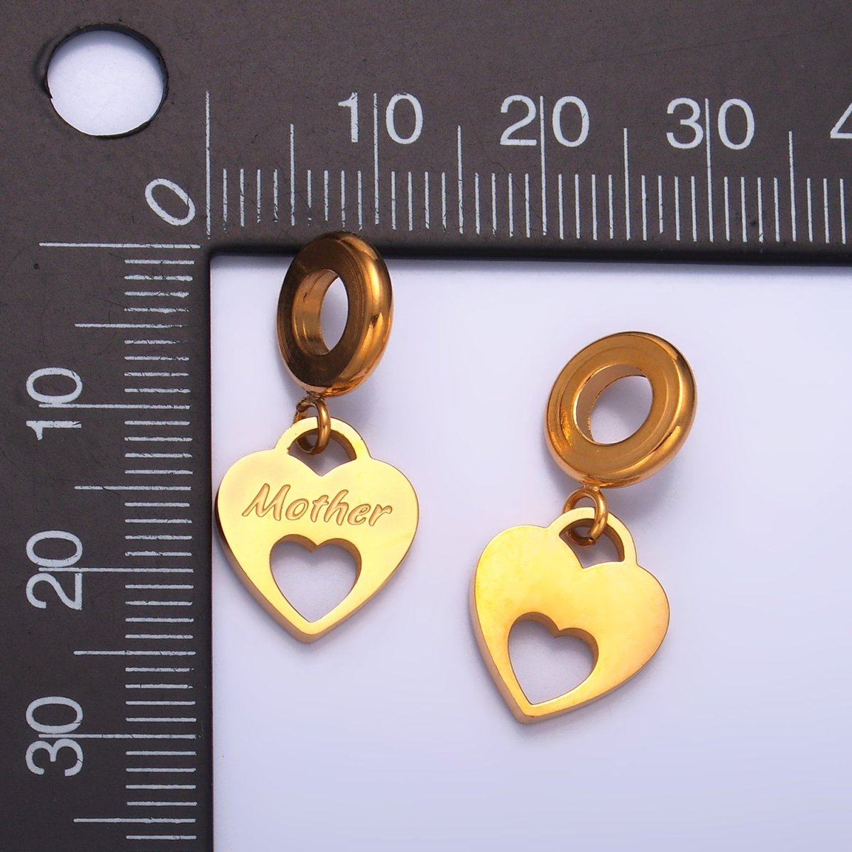 Stainless Steel "Mother" Script Open Heart Padlock Rhondelle Drop Pendant | P1436