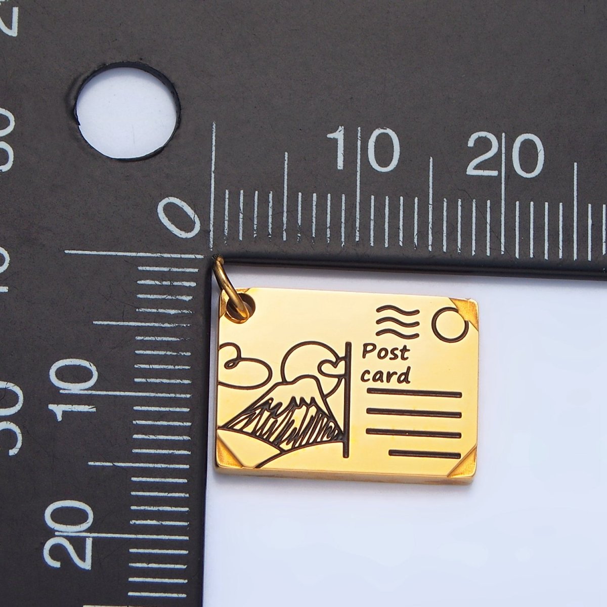 Stainless Steel Mount Fuji Japan Black Enamel Post Card Charm | P1338