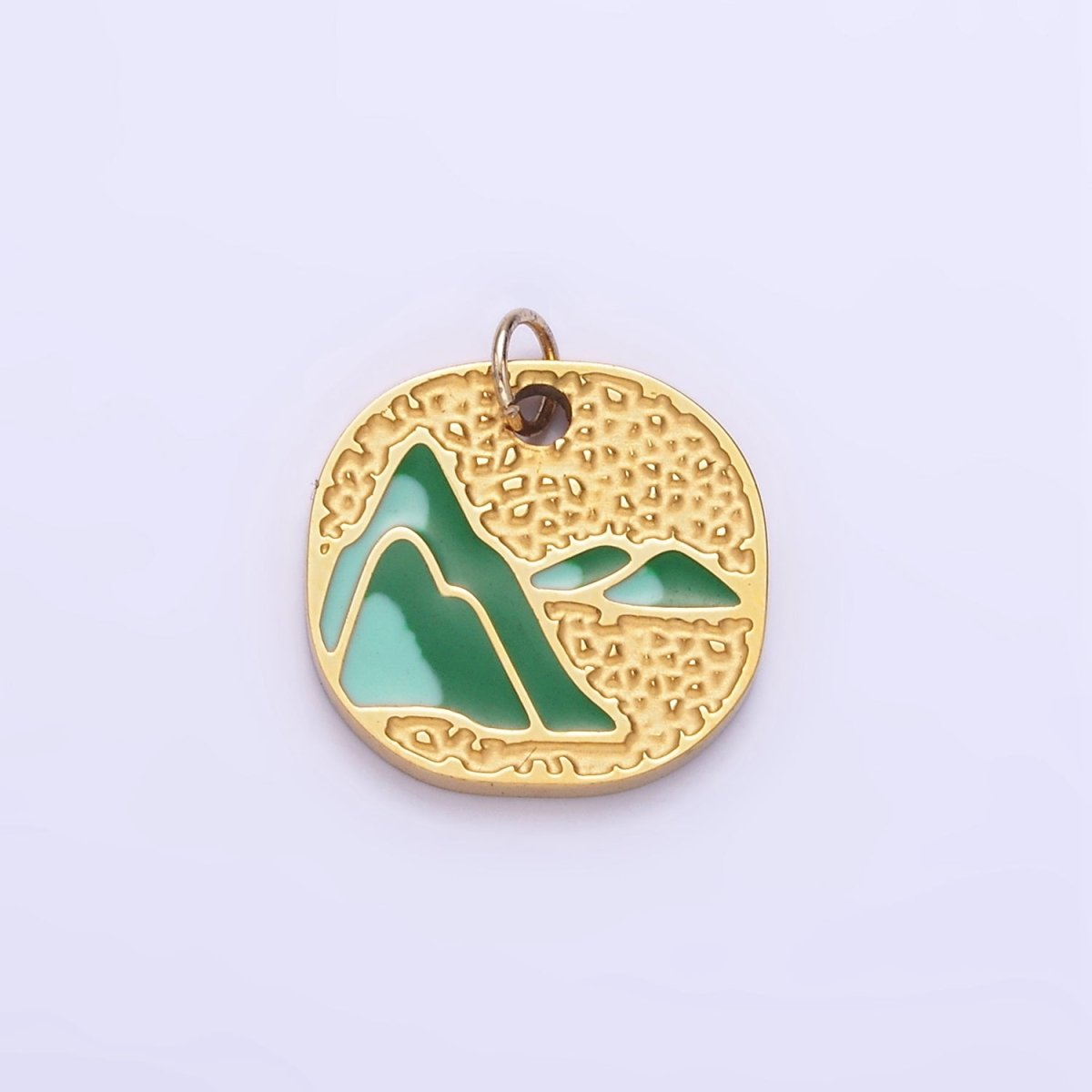 Stainless Steel Mountain Charm Enamel Earth Jewelry Pendant | P1007