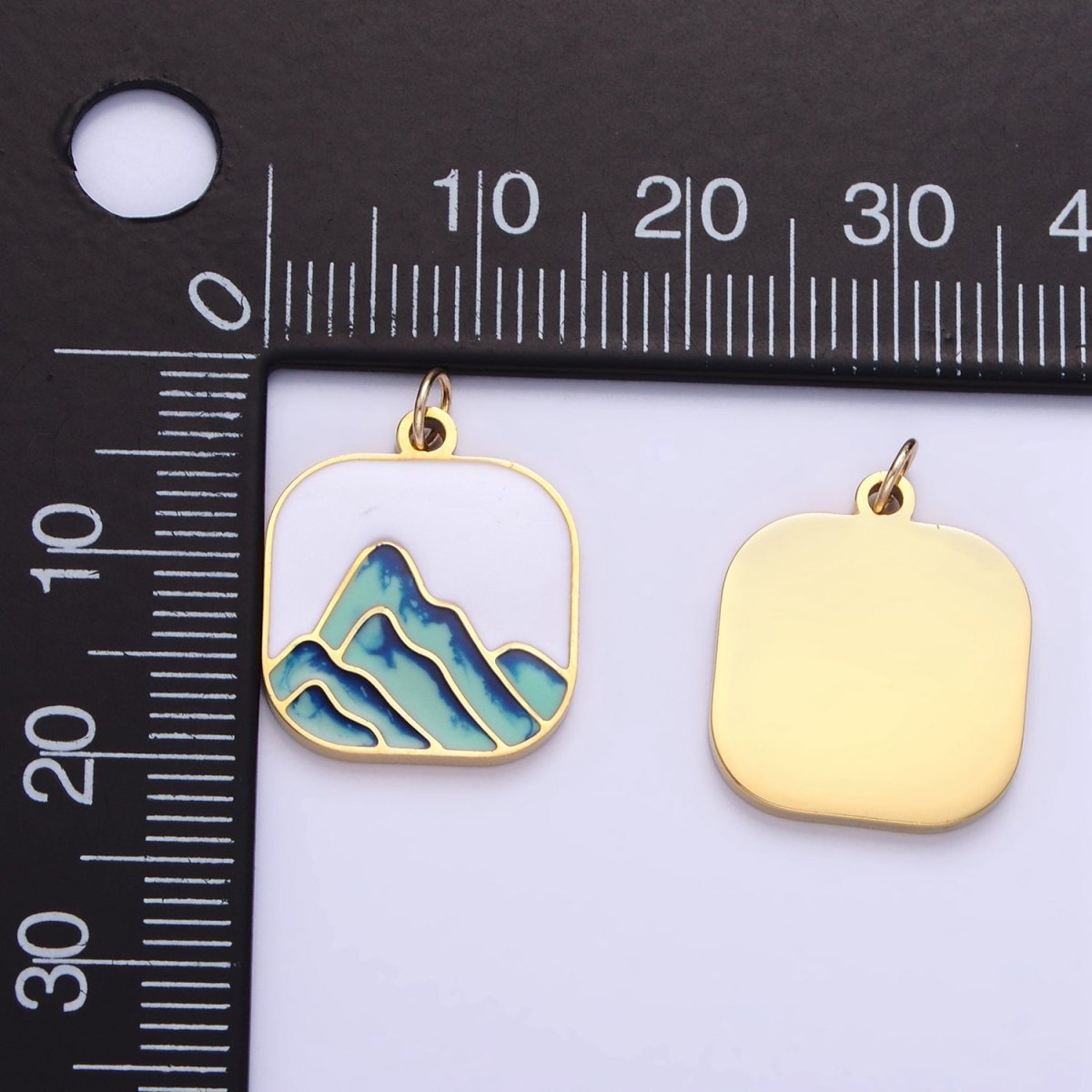 Stainless Steel Mountain Nature Square Enamel Charm | P1011