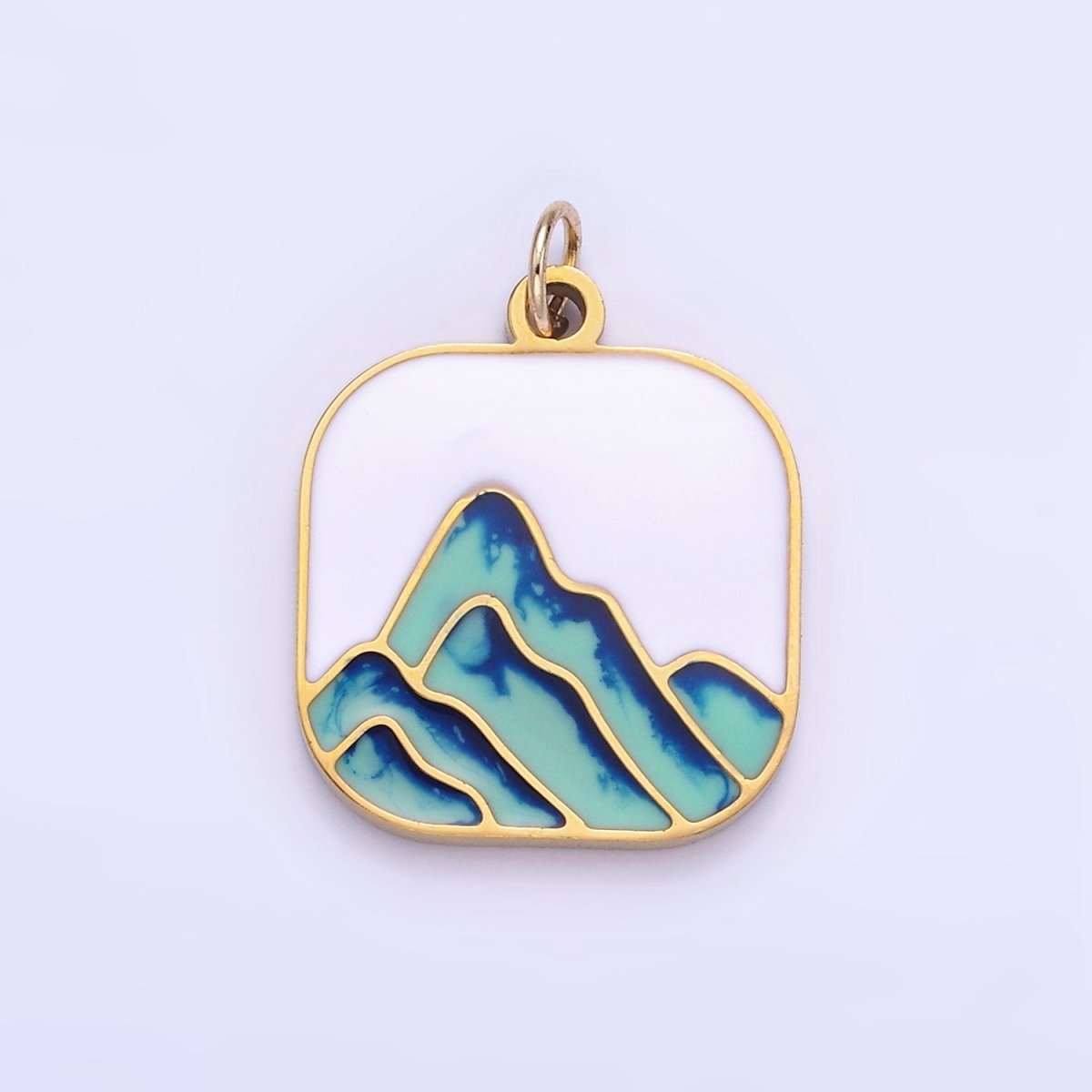 Stainless Steel Mountain Nature Square Enamel Charm | P1011