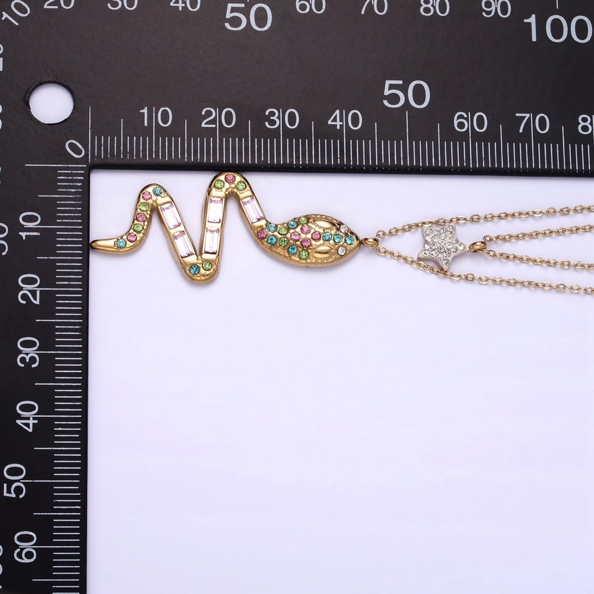 Stainless Steel Multicolor Snake Celestial Star Double Cable Chain Layering Necklace | WA-2554