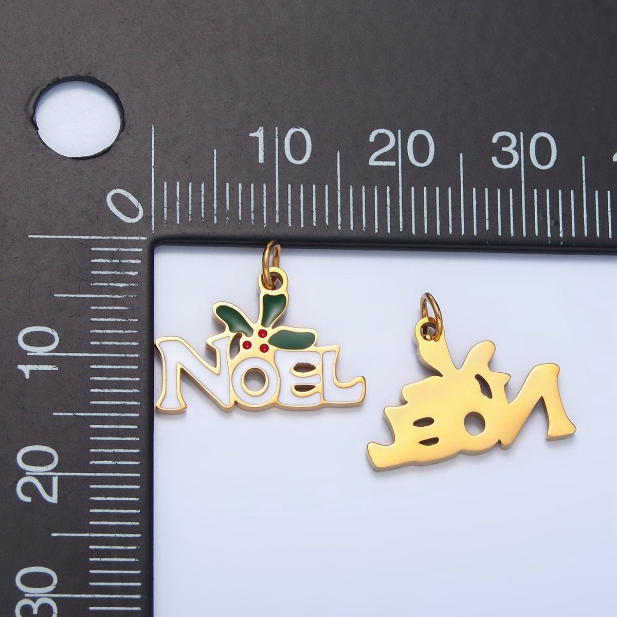 Stainless Steel "Noel" Script Mistletoe Enamel Christmas Holiday Charm | P1345