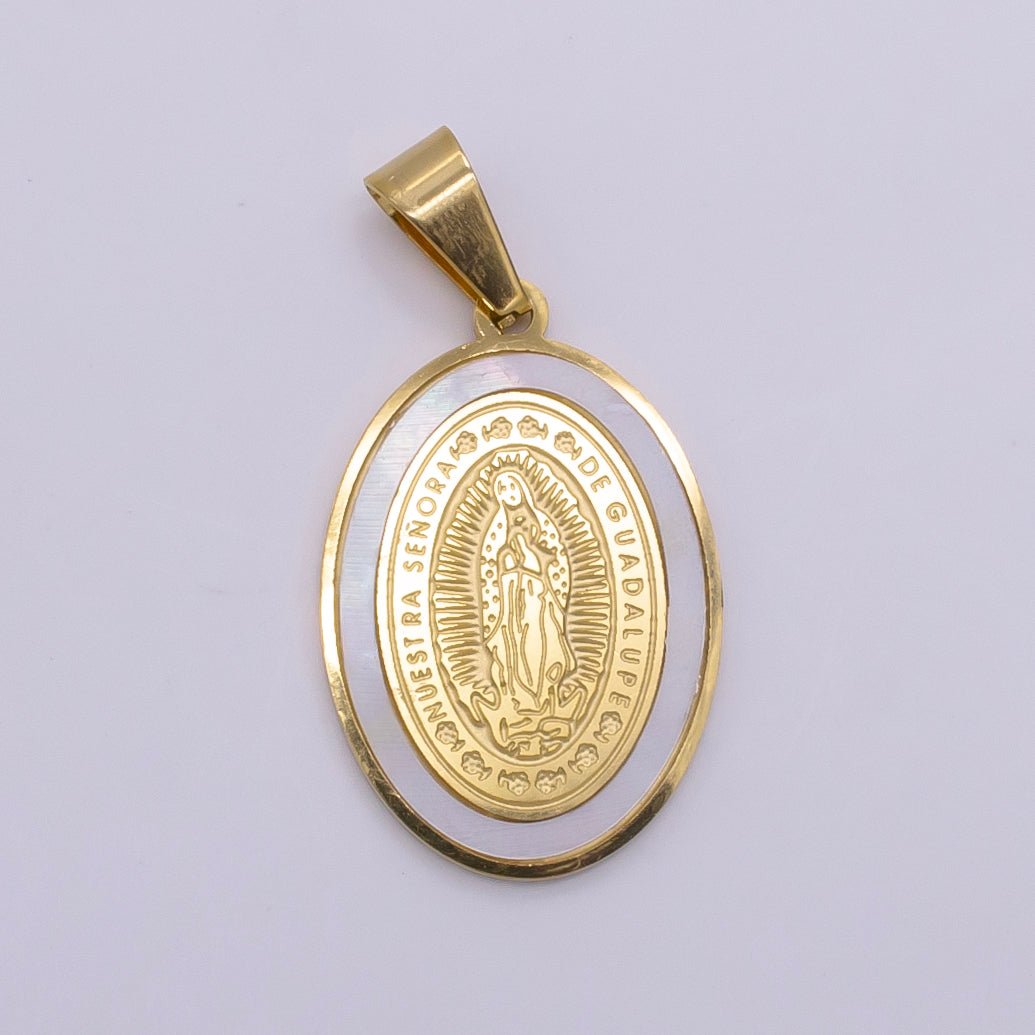 Stainless Steel "Nuestra Señora Guadalupe" Mother Mary Oval Pendant | P1479