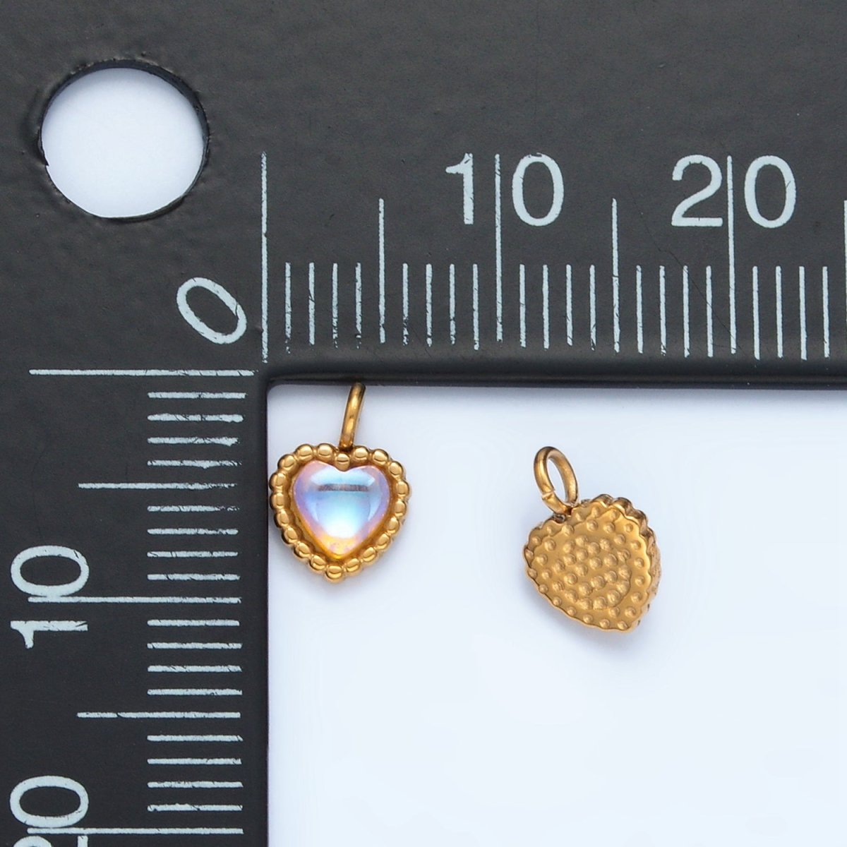Stainless Steel Opal Gemstone Heart Beaded Dotted Charm | P1266