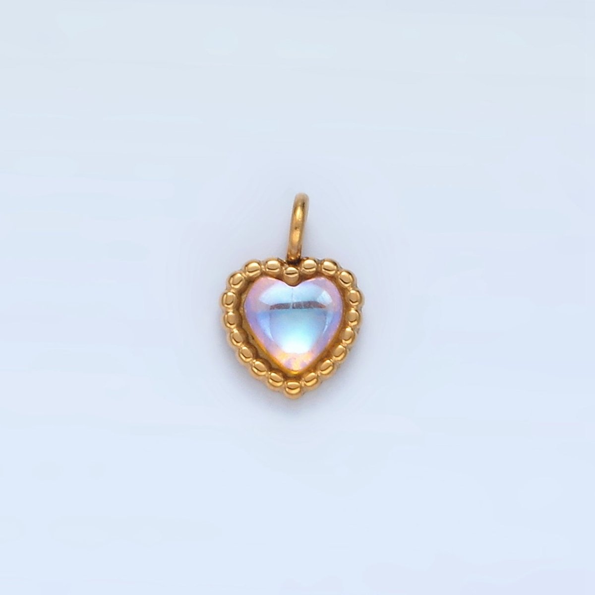 Stainless Steel Opal Gemstone Heart Beaded Dotted Charm | P1266