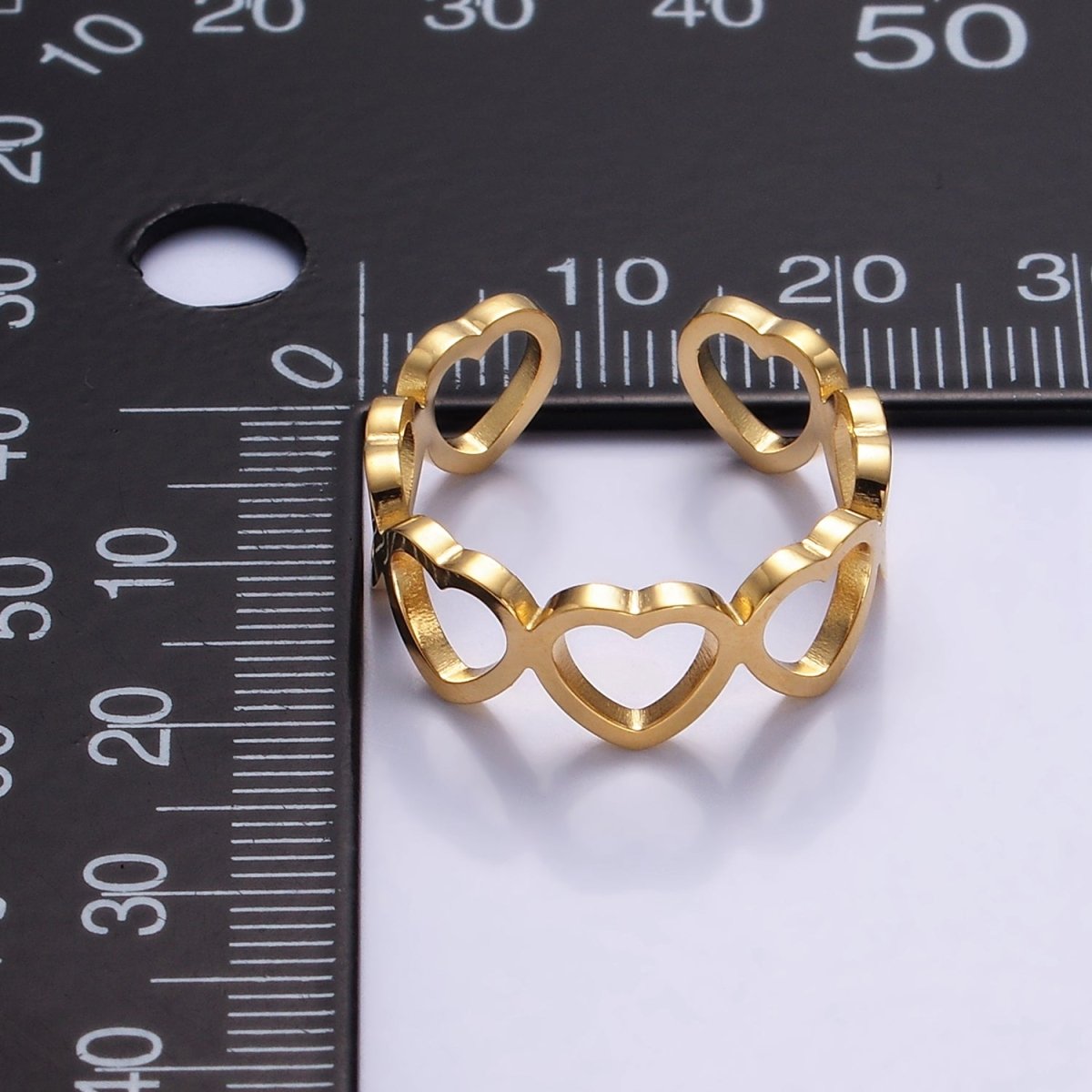 Gold Stainless Steel Open Heart Love Adjustable Ring | O881