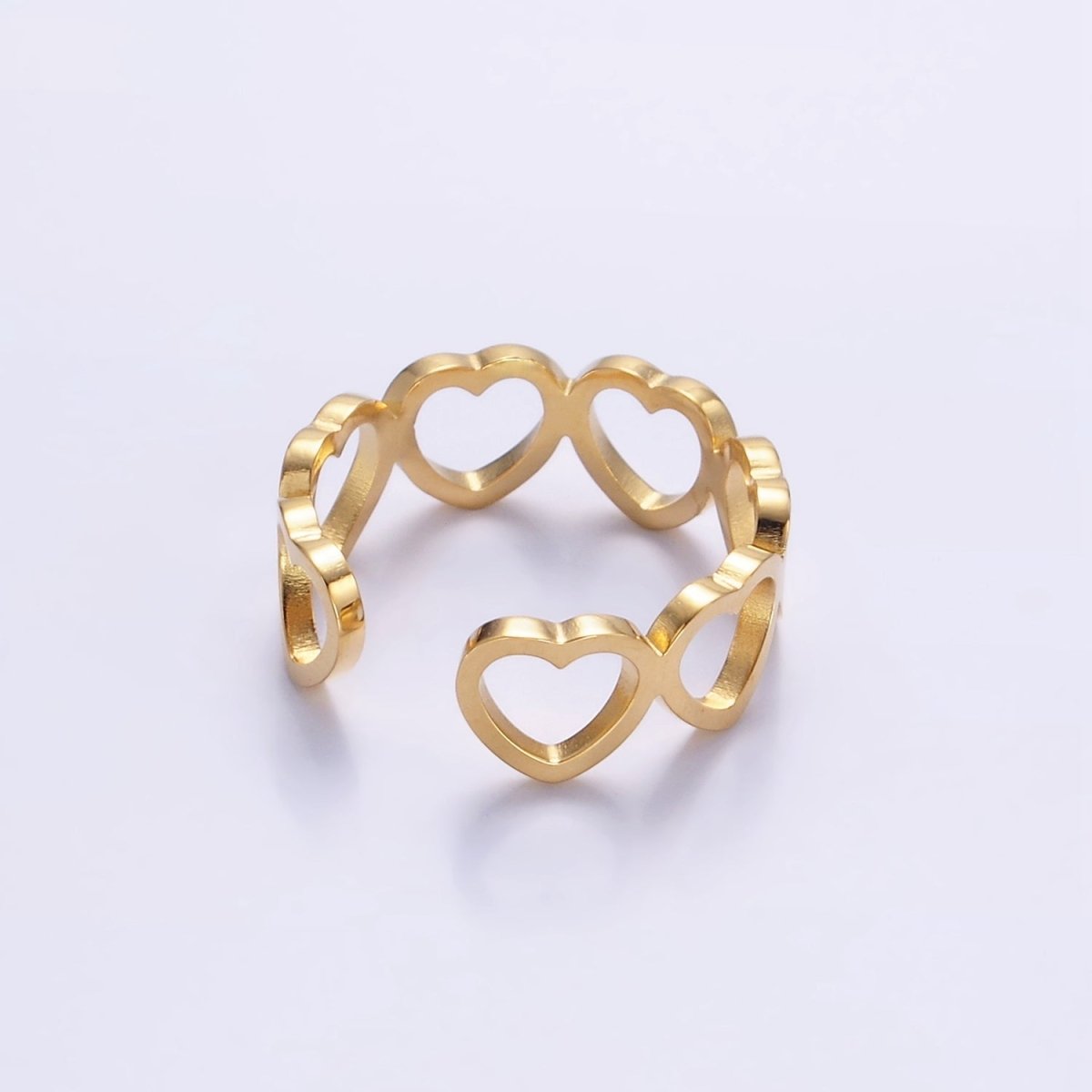 Gold Stainless Steel Open Heart Love Adjustable Ring | O881
