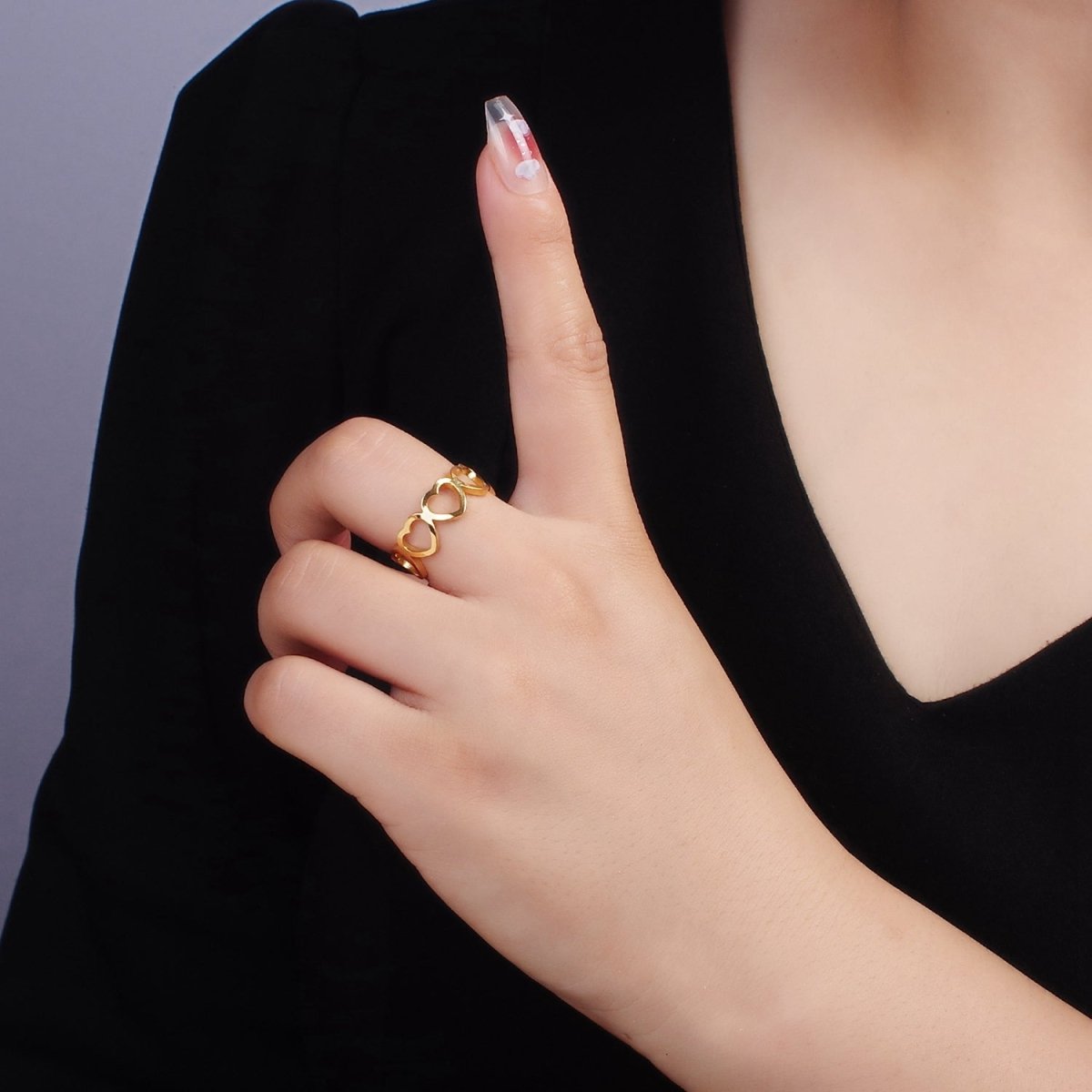 Gold Stainless Steel Open Heart Love Adjustable Ring | O881