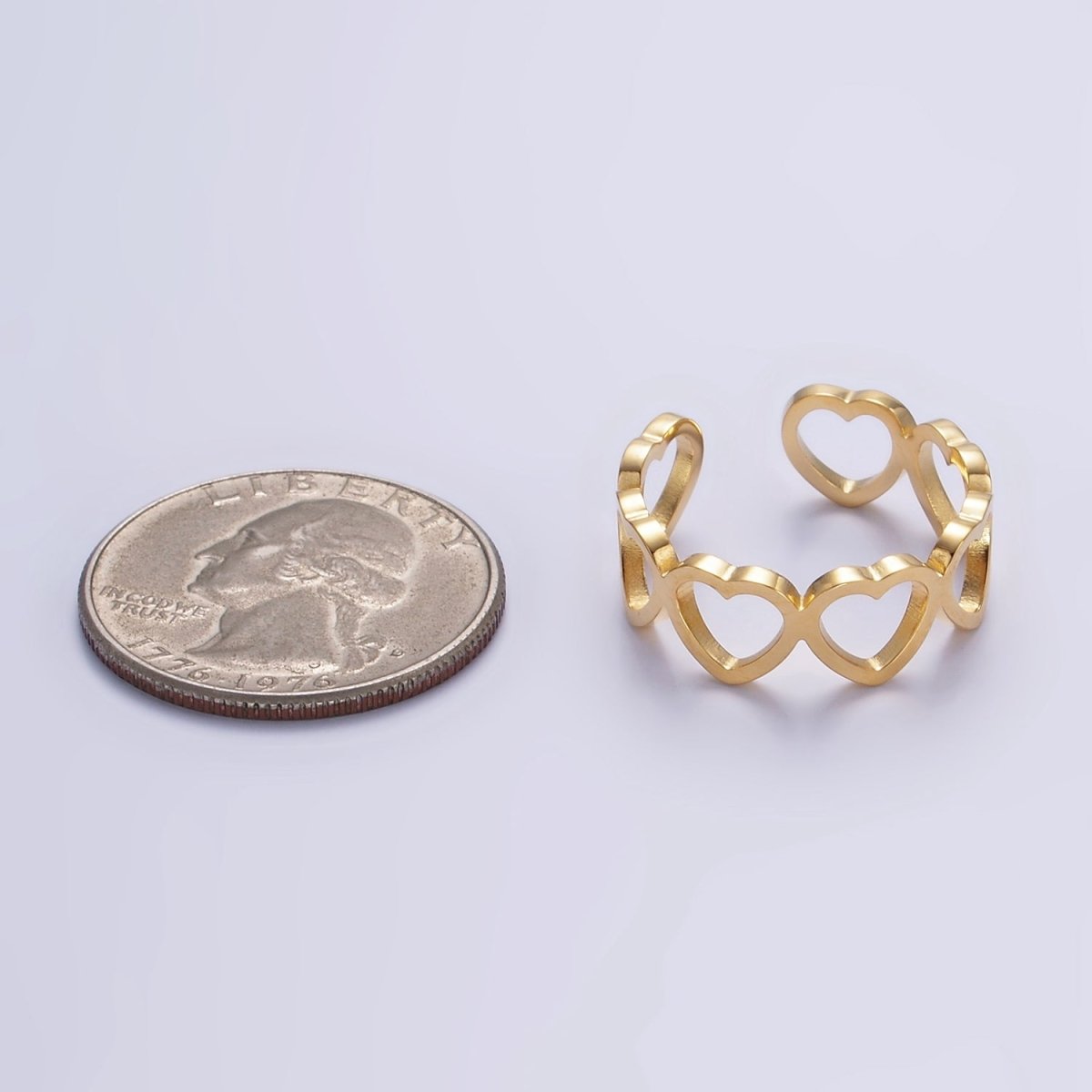 Gold Stainless Steel Open Heart Love Adjustable Ring | O881