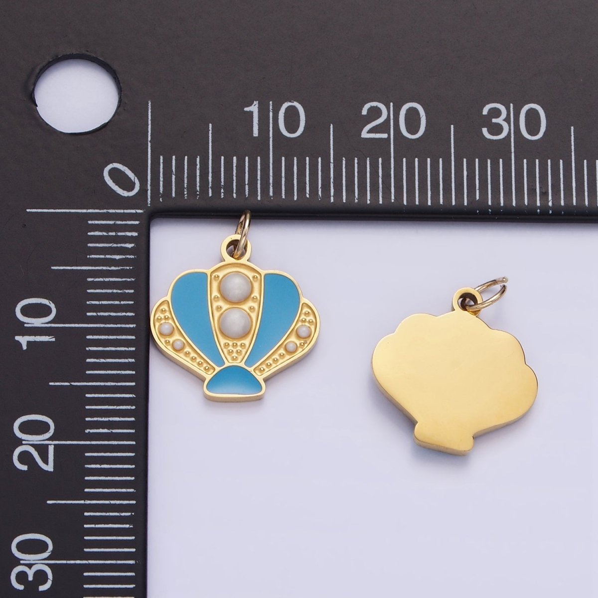 Stainless Steel Pearl Blue Sea Clam Shell Enamel Charm | P1015