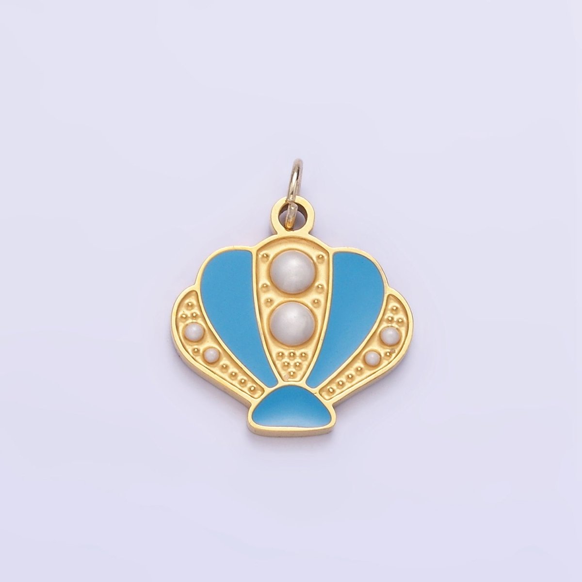 Stainless Steel Pearl Blue Sea Clam Shell Enamel Charm | P1015